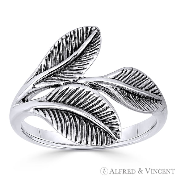 Triple-Laurel Leaf Victory Charm Ring in Oxidized .925 Sterling Silver