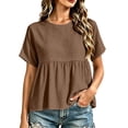 thumbnail image 2 of Babysbule Women's Crew Neck Ruffle Hem Short Sleeve Relaxed Fit Casual Blouse Everyday Basic Top, 2 of 5