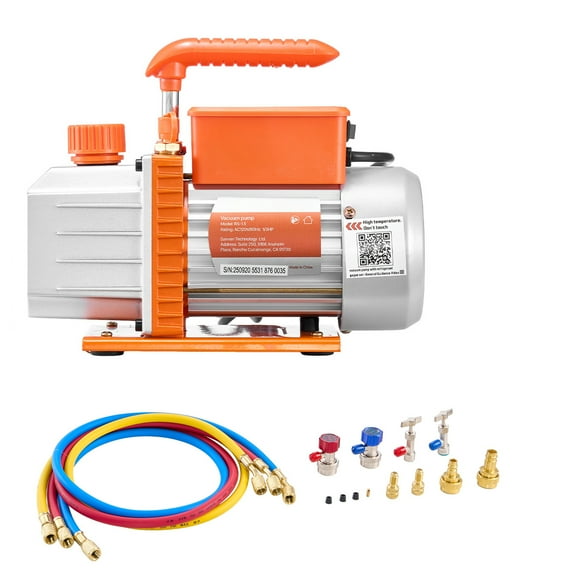 KFFKFF Ensemble Pompe à Vide CA et Jauge, 4,5 CFM 1/3 HP, Pompe à Vide CVC à Ailettes Rotatives à un Seul Étage, Trousse de Jauge de Collecteur A/C