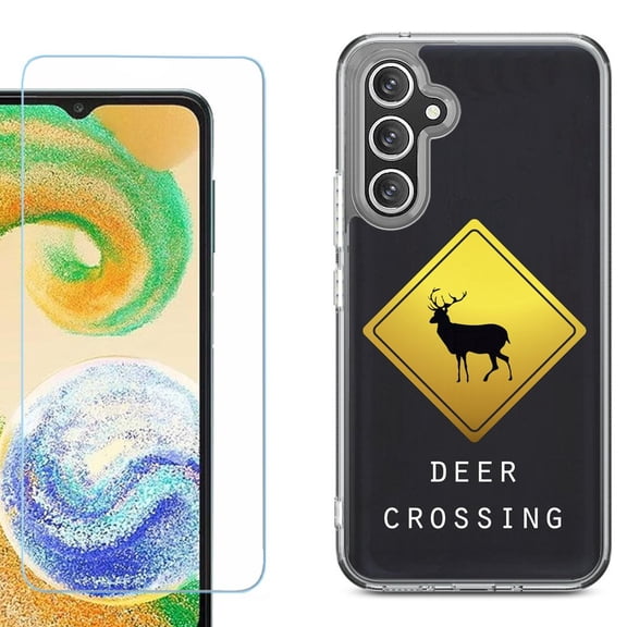 Phone Case for Samsung Galaxy A17 5G, with Screen Protector, by OneToughShield - Road Sign Deer