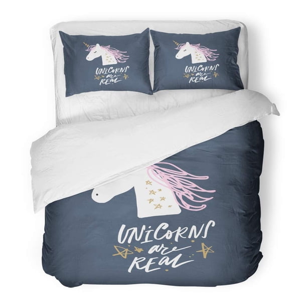 ABPHQTO Juego de ropa de cama de 3 piezas Accesorio Dibujos animados Lindo Unicornio Apliques Pastel Vivero Texto Puede ser Insignia Parche Pared Adorable Funda nórdica con 2 estuches