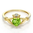 thumbnail image 3 of Gem Stone King 10K Yellow Gold Green Peridot and Diamond Accent Irish Celtic Claddagh Ring for Women (0.89 Cttw, Heart Shape 6MM, Available in Size 5, 6, 7, 8, 9), 3 of 6