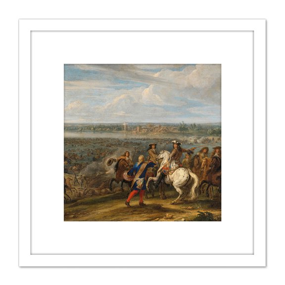 Van Der Meulen Louis XIV Crossing To Netherlands 8X8 Inch Square Wooden Framed Wall Art Print Picture with Mount