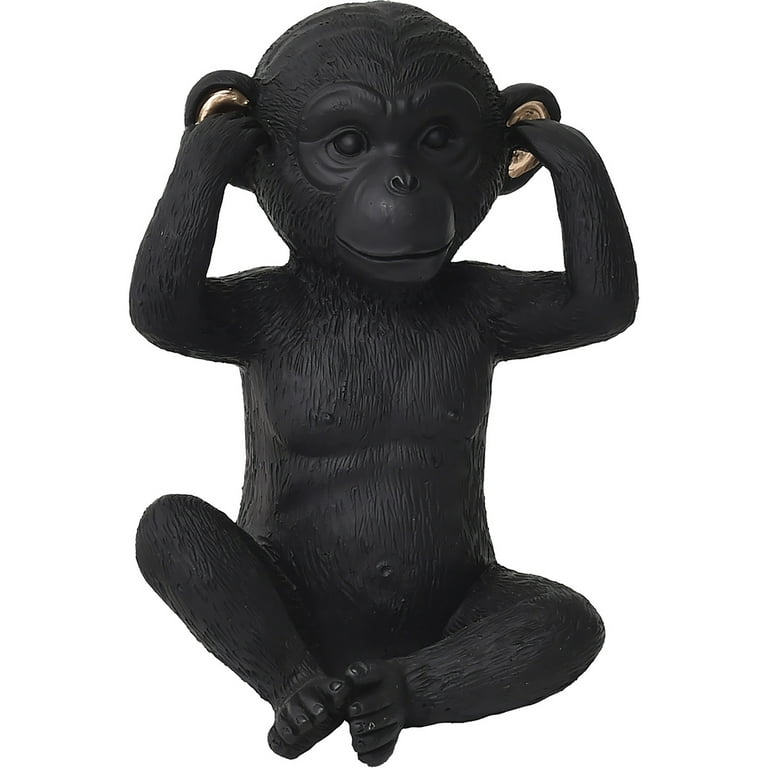 3 Wise Monkeys Speak Hear See No Evil Resin Black Gold Set