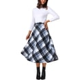 thumbnail image 2 of INSPIRE CHIC Women's Vintage Plaid High Waist A-Line Long Maxi Skirt with Pockets 2XL Gray Blue, 2 of 6
