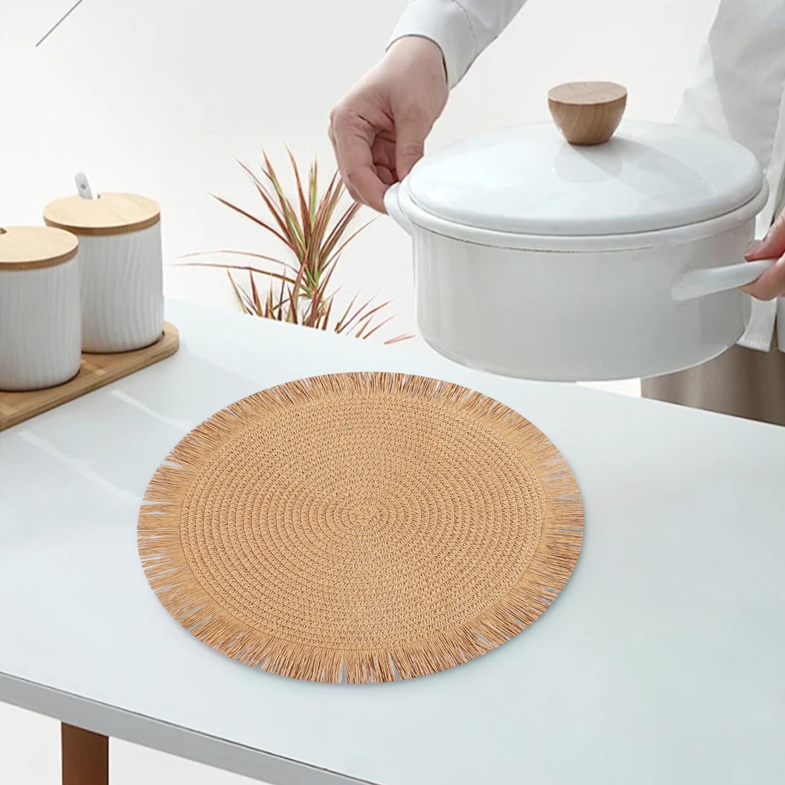 Lot De 6 Napperons Martha Stewart - Coton Tissé Gris - Fabriqués En Inde