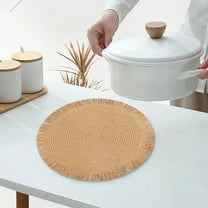 Round Braided Placemats for Dining Tables 15 Inch Heat Resistant Table Mats Farmhouse Woven Fabric Natural Place mats for Decoration with Tassel