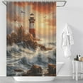thumbnail image 2 of Lighthouse Sunrise Coast Scenery Pale Blue Tan Shower Curtain Modern Home Bathroom Bathtub Decor Waterproof Fabric with 12PCS Hooks, 2 of 5