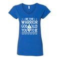 thumbnail image 2 of Wild Bobby Be The Warrior God Called You To Be Inspirational/Christian Women Standard V-Neck Tee, Royal, X-Large, 2 of 5