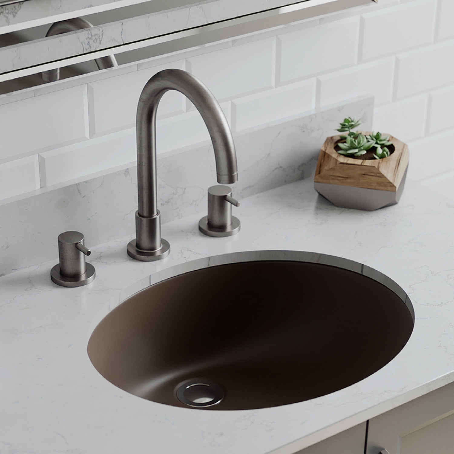 19" Oval Quartz Vanity Bathroom Sink, Galaxy Mocha Drop-In Sink, Undermount Bathroom Sink, Granite Vanity Basin by Lexicon Platinum LP-V210-M