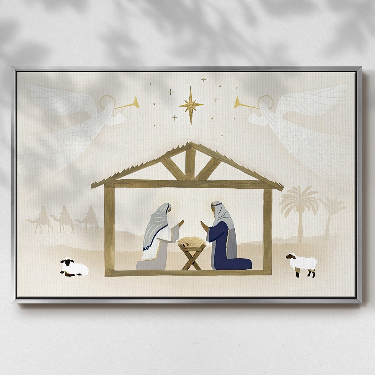Away in a Manger Collection A - Framed Gallery Wrapped Holiday Canvas - 27 x 41 - Silver Frame