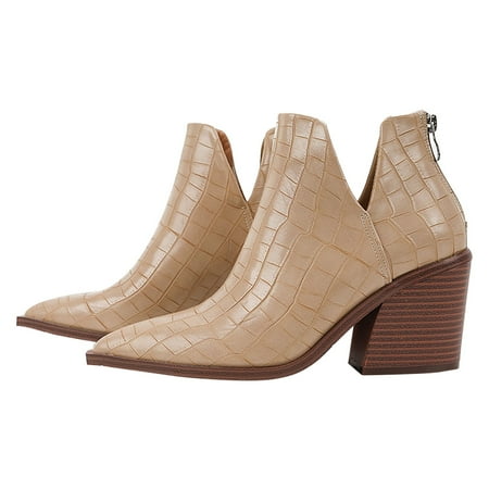 OJSFQUFP Ankle Boots for Women Thick with Round Head Boots After The Strap Classic Models and Ankle Boots Short Boots Waterproof Womens Shoes Beige 42