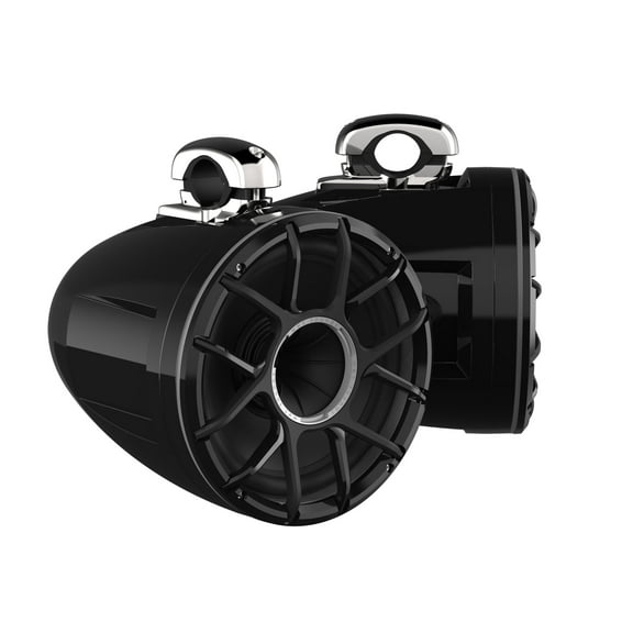 Wet Sounds REV 10 HD 10" Horn Loaded Compression Driver Tower Speakers with XZ Grills & Mini Stainless Fixed Clamps, 300 Watts RMS, Black, Pair