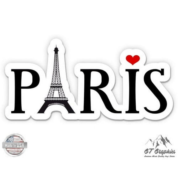 Paris Eiffel Tower Cute Travel - 3" Vinyl Sticker - For Car Laptop I-Pad Phone Helmet Hard Hat - Waterproof Decal