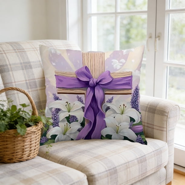 Funda de almohada de Pascua para cojín de sofá | Funda de almohada decorativa de conejo y huevo de primavera | Funda de cojín festiva para la decoración del sofá y la cama