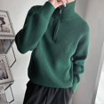 thumbnail image 3 of Suéteres de punto negros con cremallera y cuello para hombre, ropa de negocios, suéteres holgados Y2k, estilo vintage, informal, de lana, 3 of 5