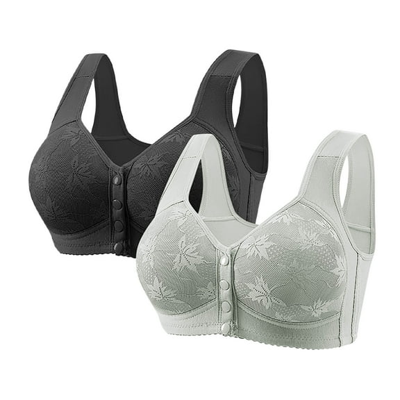 Ohufall 2-Packs Bras for Women Bra for Seniors Front Closure Bras Wire-Free Front Button Closure Comfortable Bra Push Up Everyday Bra for Women, 36B/C-46B/C
