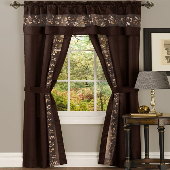 Window in a Bag Chocolate Floral Window Curtain Set with Panel and Valance