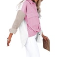 thumbnail image 2 of Sonducket Abrigo de mujer Botón de bloque de color Camisa cálida Otoño Invierno Solapa de pana Prendas para la parte del cuerpo Blanco+Rosa XXL, 2 of 6