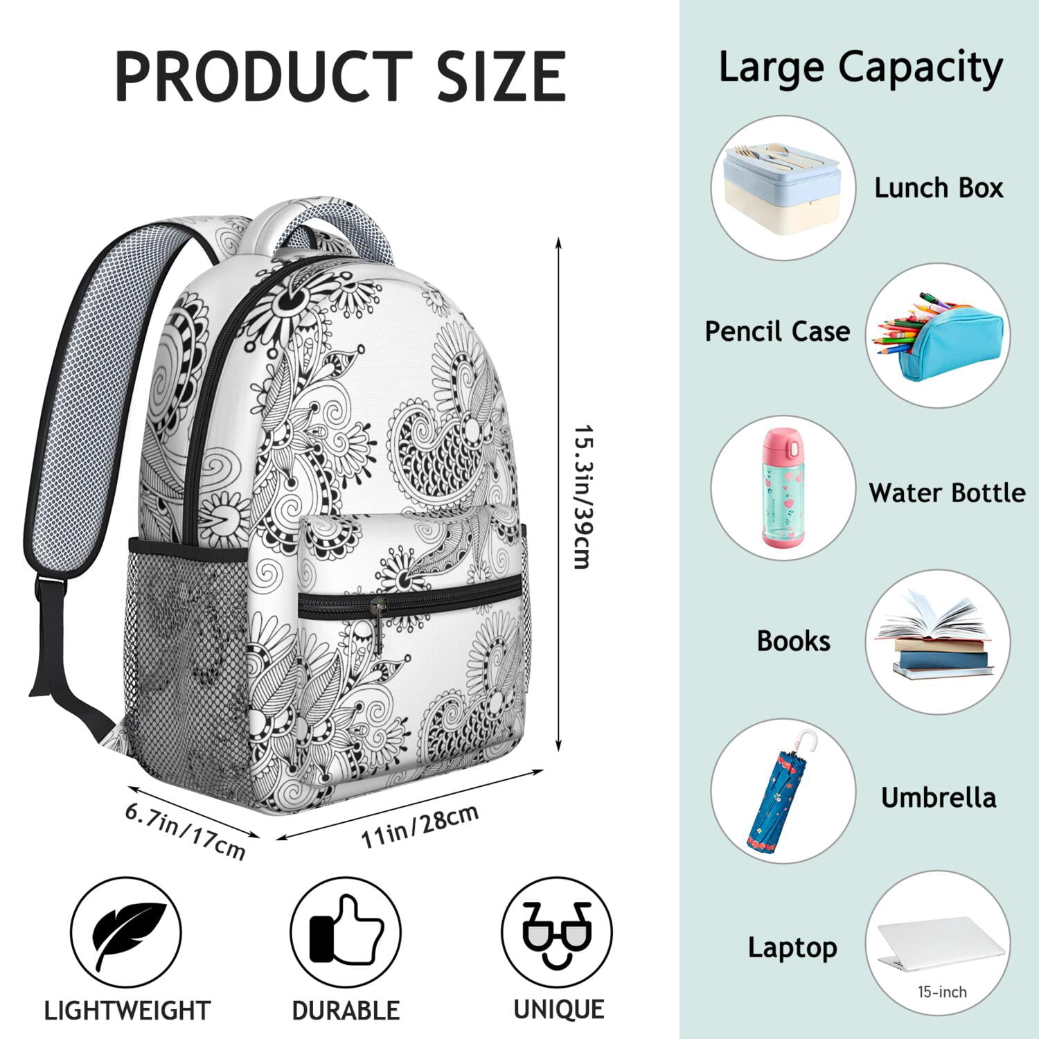 Floral Abstract Waterproof Backpack - Stylish Ergonomic School Bag with Organized Storage Pockets