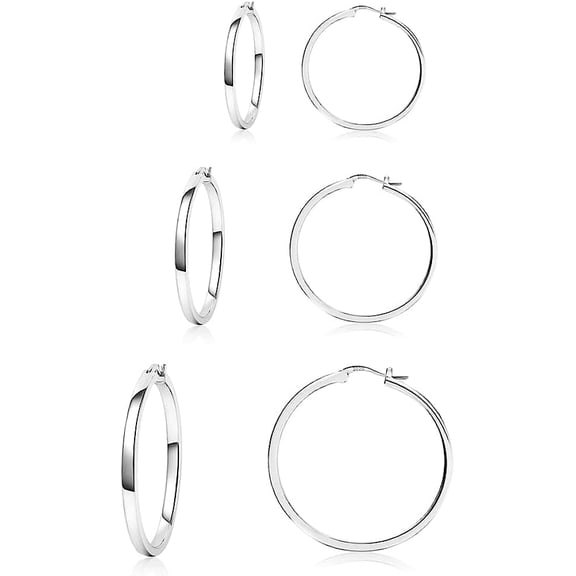 PULMCheerger 925 Sterling Silver Hoop Earrings, Lightweight, Hypoallergenic, 20mm, 30mm, 40mm, 3 Pairs