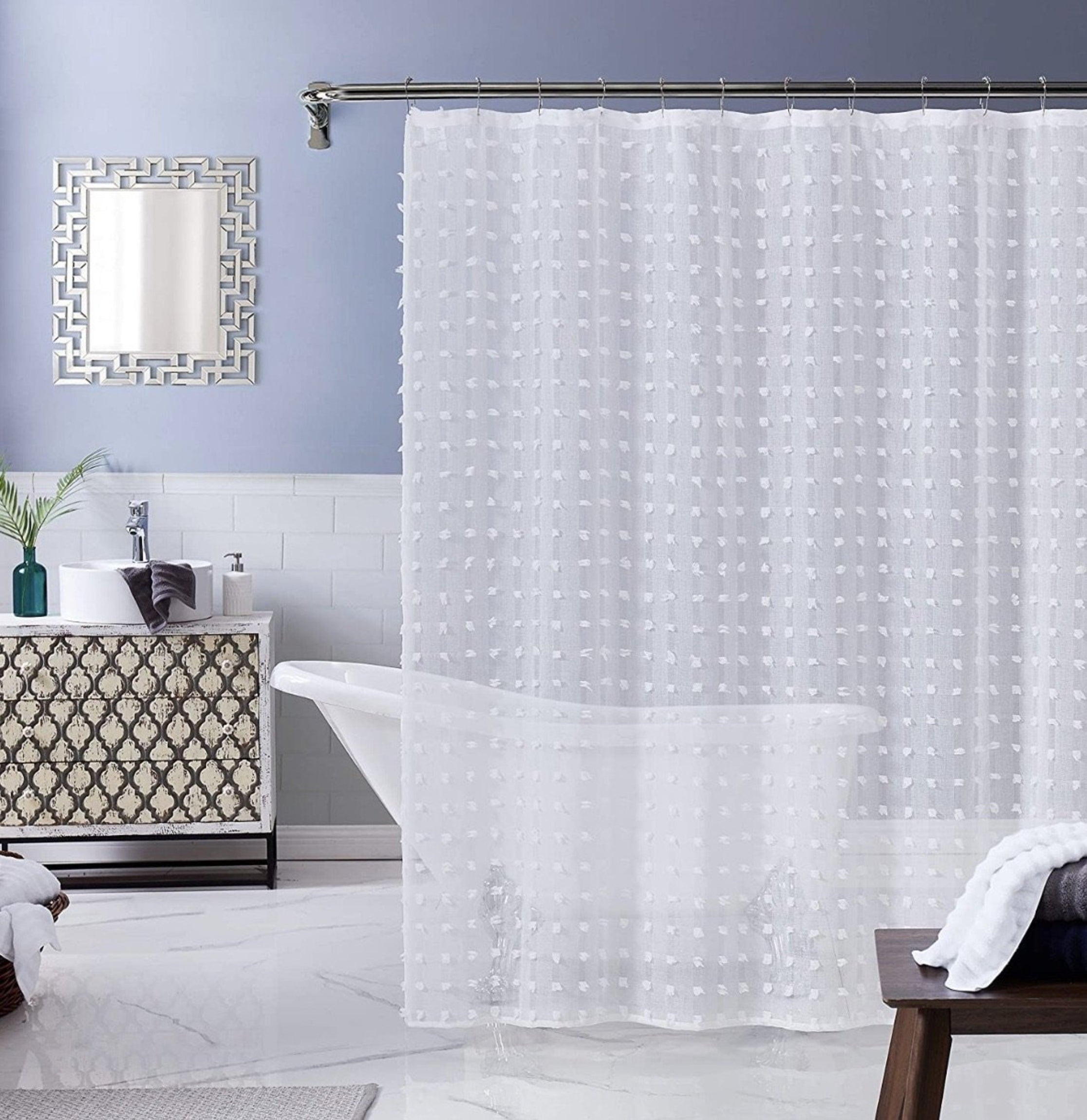 Dainty Home Cut Modern Flower 3D Linen-Look Fabric Shower Curtain, 70 ...