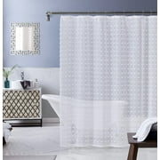 Dainty Home Cut Modern Flower 3D Linen-Look Fabric Shower Curtain, 70 inch x 72 inch, Textured Solid White