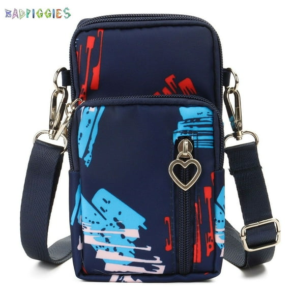 BadPiggies Mini Crossbody Cell Phone Pouch, Waterproof Nylon Purse Wallet Lightweight Small Shoulder Bag Armband with Removable Strap