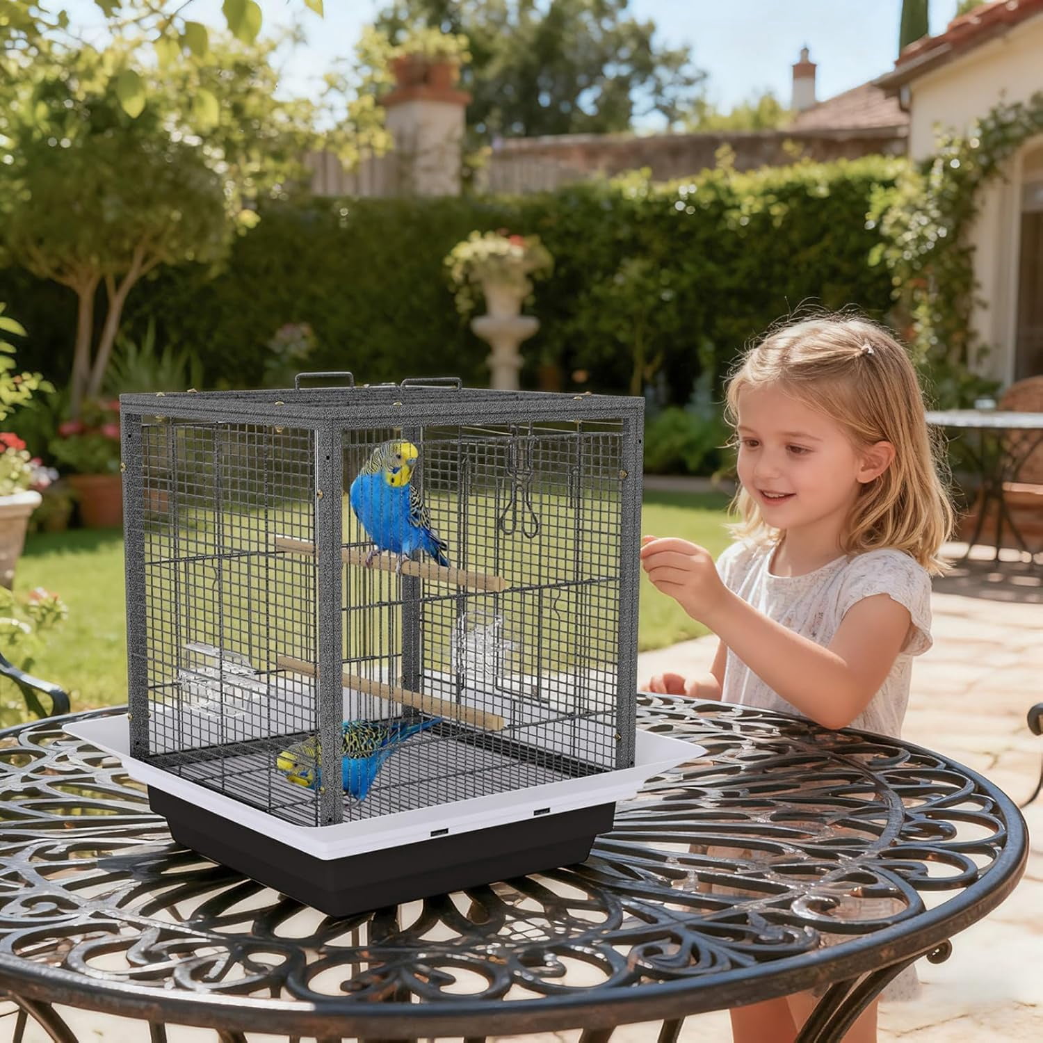 Rugerasy Small Bird Cage,Metal Parrot Cage with Wheels,Easy to Clean,Non-Toxic Finish,Black
