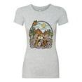 thumbnail image 2 of Wild Bobby Trendy Landscape With Daisies Cactus Monarch Butterfly Nature Lover Women Slim Fit Junior Tee, Heather Grey, XX-Large, 2 of 6
