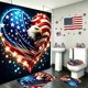 thumbnail image 4 of Independence Day Bathroom Dry Wet Separation Four Piece Set Shower Curtain+Toilet Seat Cushion+Floor Cushion+U Shaped Cushion, 4 of 6