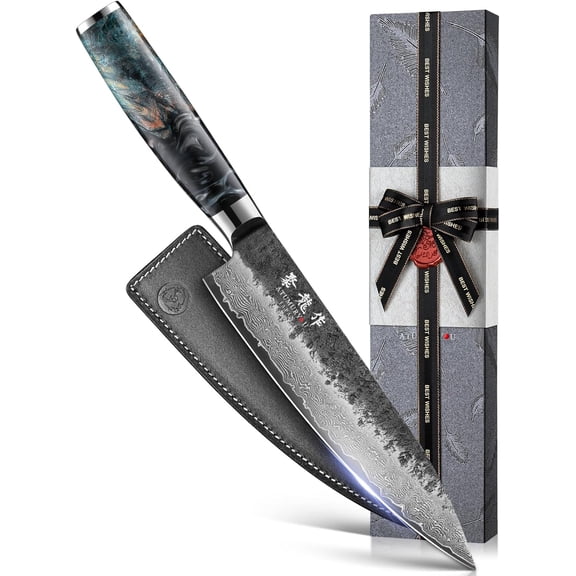 Japanese Chef Knife 8'', Hand Ford 67-Layer Damascus VG10 Core Kitchen for Home & Professional Chefs, Razor Sharp Chef's Knives with Leather Sheath and Premium Gift Box, Ideal Cooking