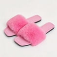 thumbnail image 5 of Samdudou Fuzzy Slippers for Women Fluffy Faux Fur Open Toe Slides Stylish Square Toe Flat Sandals Indoor Outdoor House Shoes Plush Fashion Footwear for Summer Leisure, 5 of 7