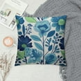 thumbnail image 2 of Fenyluxe Navy Blue Teal Floral Pillow Covers Summer Light Blue Lime Green Flower Leaves Block Print Decorative Throw Pillow Cases Outdoor Farmhouse Decoration for Sofa Couch Bed 22x22in, 2 of 5