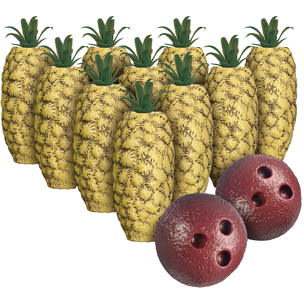 Kids Beach Pool Toy Pineapple Bowling Game Set, 2 Coconut Balls & 10