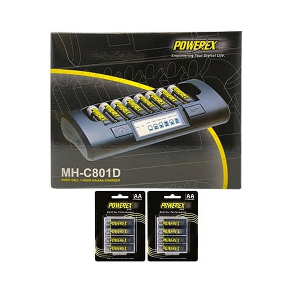 Powerex MH-C801D Eight Slot Smart Charger & 8 AA NiMH Powerex PRO Rechargeable Batteries (2700 mAh) with Battery Case