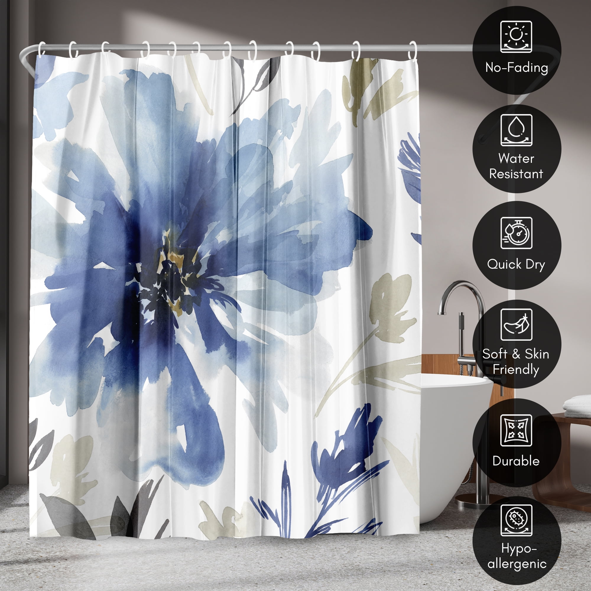 Americanflat 71" x 74" Shower Curtain, Indigo Version Finesse I Indigo Version by PI Creative Art