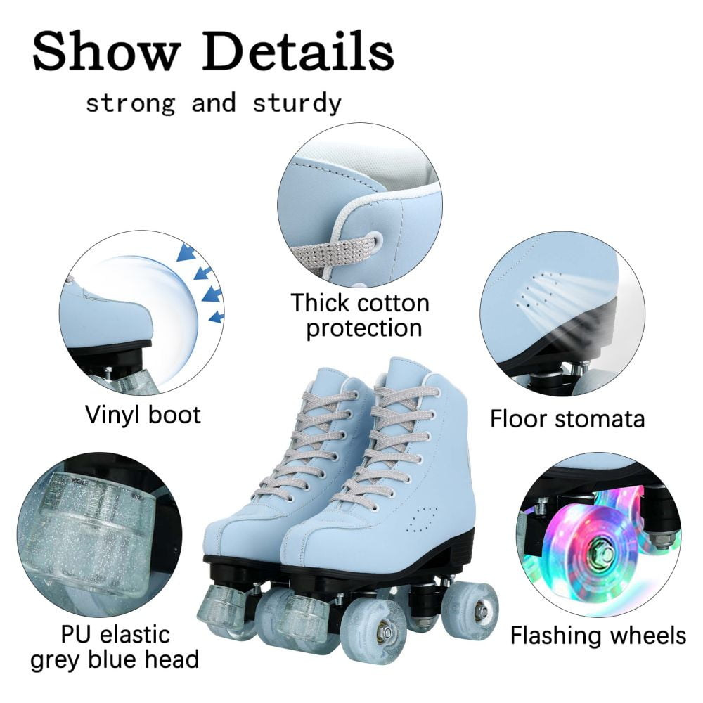 EONROACOO Blue Roller Skates for Women Girls Light up 4 Wheels Skates,Adult(Women 8/Men 6.5)