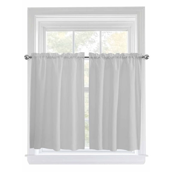 Kitchen Curtains 45 Inches length, Pure Light Grey Window Treatment Curtain Drapes, Simple Solid Color Lightweight Window Panels for Living Room Bedroom, 52"x45", 2 Panels