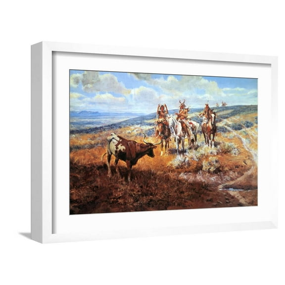 Art.com White Man's Buffalo Art Print by Charles Marion Russell, White Frame Wall Art, 23" x 17"