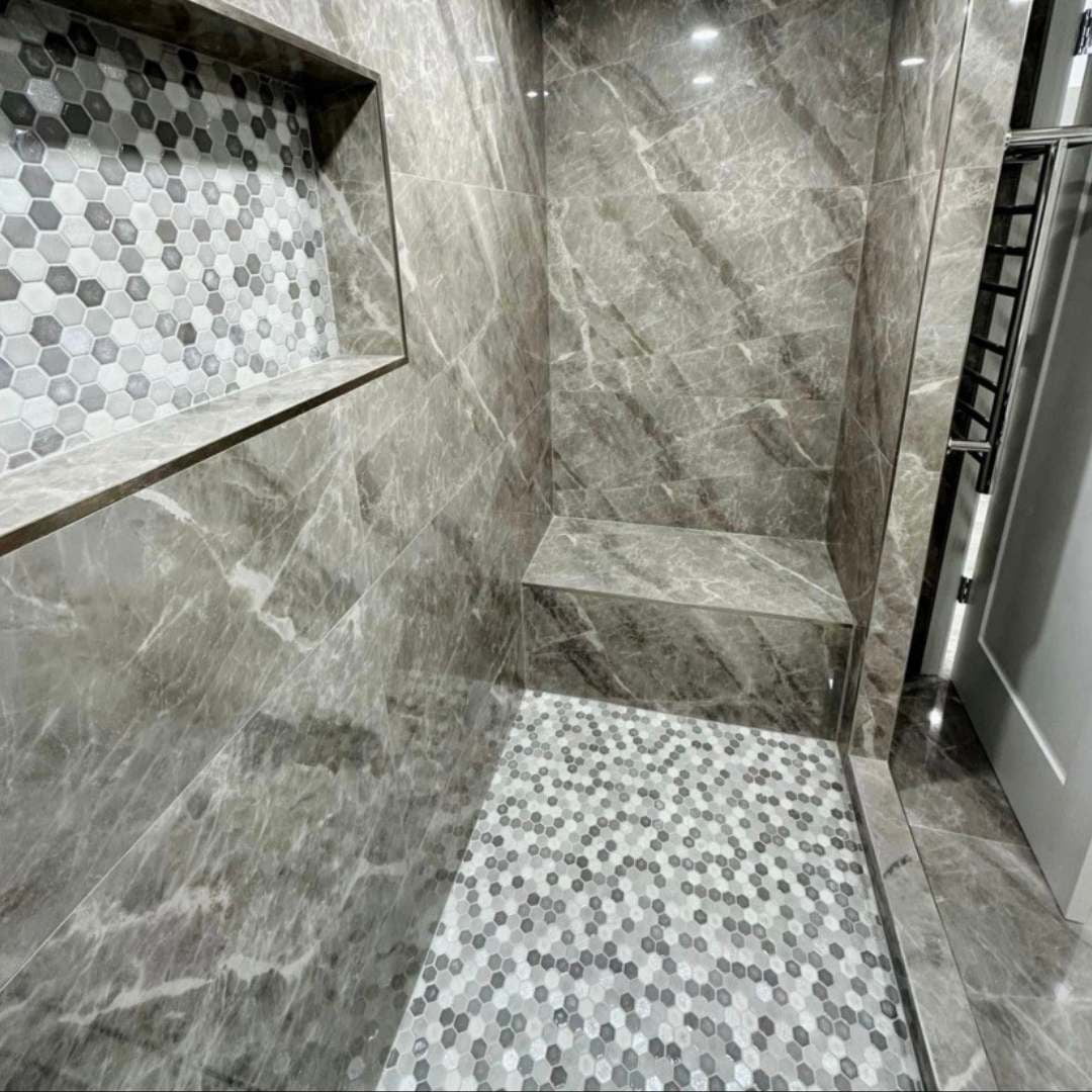 The Tile Life Eterna Hex 4" x 4" Dove Glass Mosaic Floor and Wall Tile Sample 1 Piece
