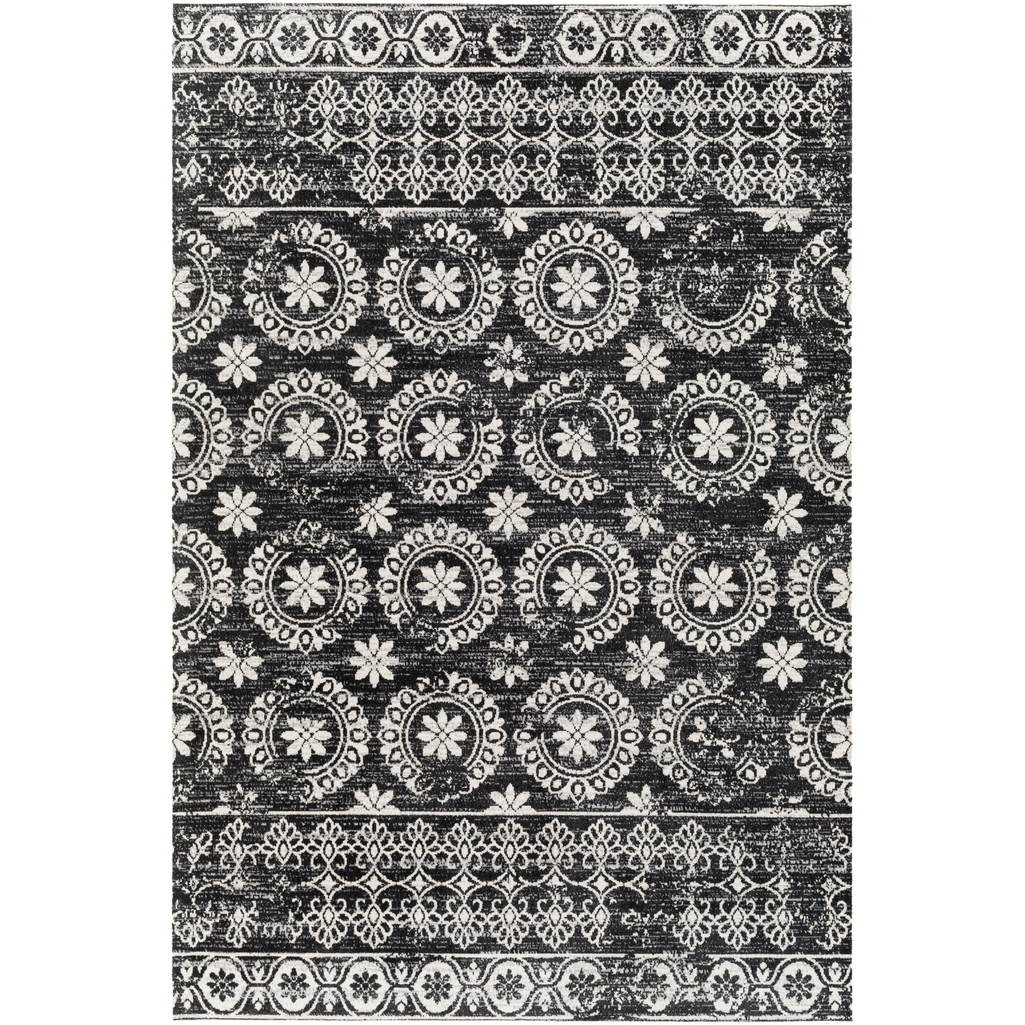 Livabliss Lavadora Medallion Machine Washable Indoor Area Rug, Black ,9'2" x 12'