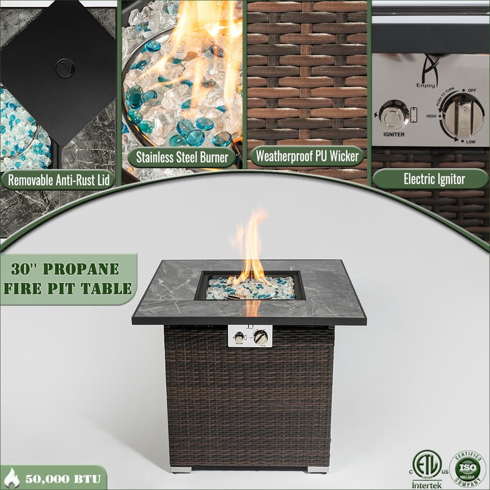 Barara King 30" Fire Pit with 50000 BTU and Beautiful Wicker Base, Smokeless Fire Pit for Outside, Patio Deck, Garden, Backyard, Brown
