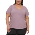 thumbnail image 1 of Calvin Klein Womens Textured Side Ruched Embellished T-Shirt, Purple, Plus Size, 1X, 1 of 1