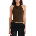 thumbnail image 3 of Women'S Casual Halter Neck Draped Front Open Back Tank Top Brown M, 3 of 8