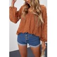 thumbnail image 3 of ABPHQTO Playera tipo babydoll con cuello en V y manga farol con lunares suizos para mujer, 3 of 5