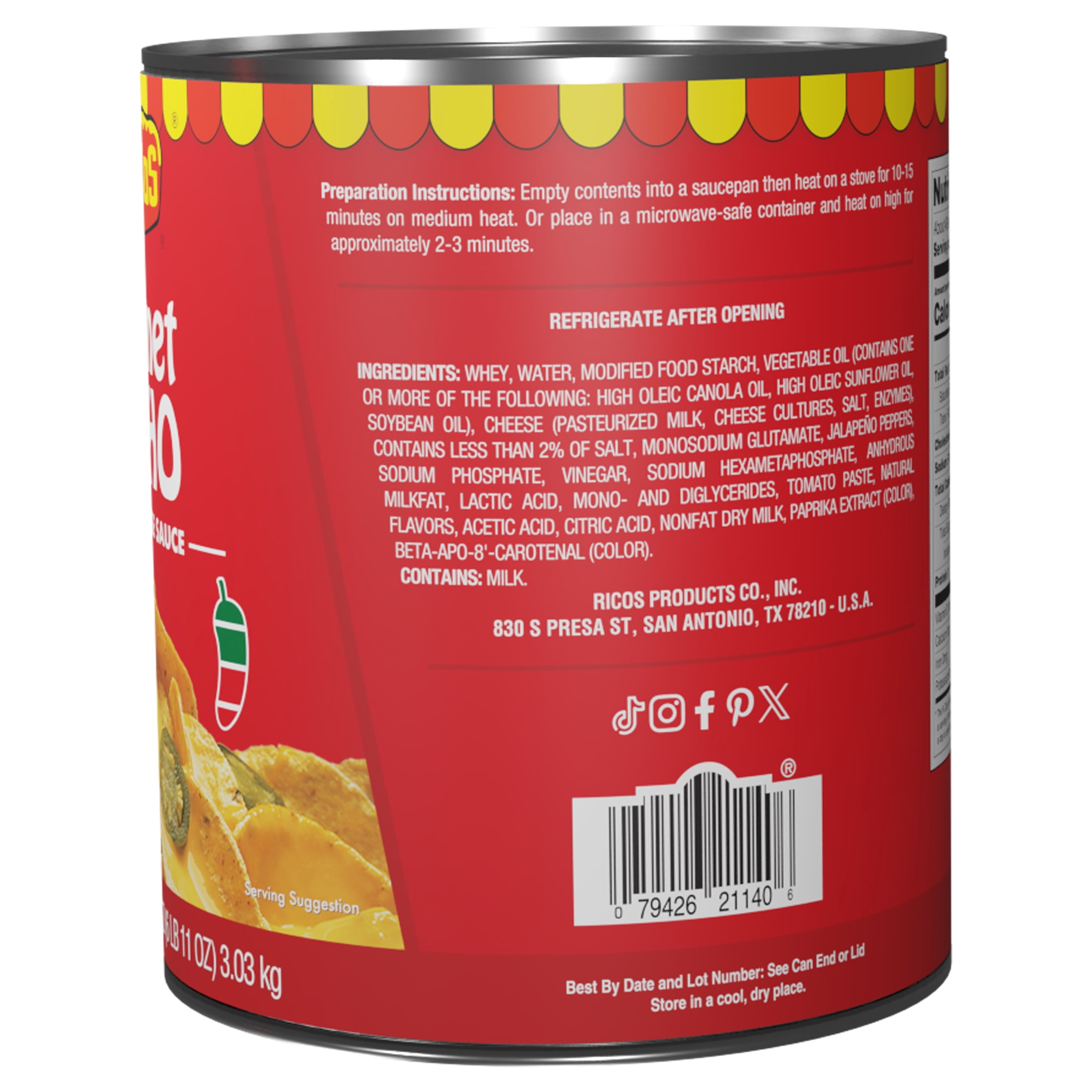 Ricos, Gourmet Nacho Cheddar Cheese Sauce, 107 oz Can, Shelf
