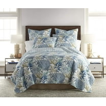 Levtex Home - Mahina Quilt Set - King Quilt   Two King Pillow Shams - Coastal - Taupe, Blue and White - Quilt Size (106x92in.) and Pillow Sham Size (36x20in. ) - Reversible - Cotton
