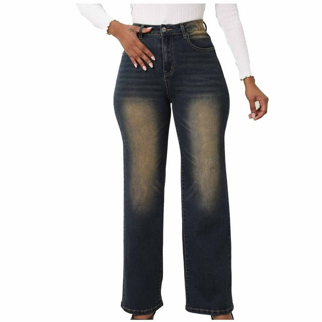 Jeans pour Femmes Mode Féminine Décontractée Taille Haute Coupe Ajustée Haute Extensibilité Jeans Droits
