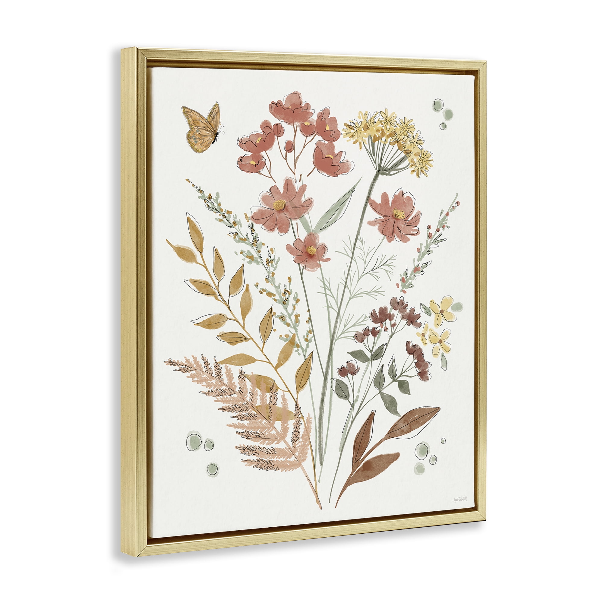 Stupell Industries Full Bloom Botanicals Plants & Flowers Painting Gold Floater Framed Canvas Art Print Wall Art, 25 x 31